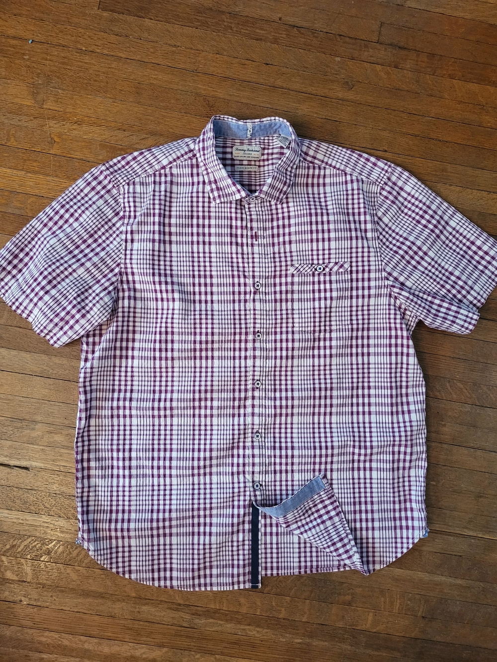 Tommy Bahama Short-Sleeve Plaid Button-Down Shirt - White & Burgundy